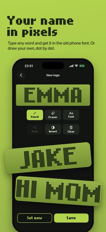 A name typed in the old phone font